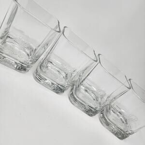 4 Crown Royal 2000 Millennium Square Whisky Lowball Glasses. EUC